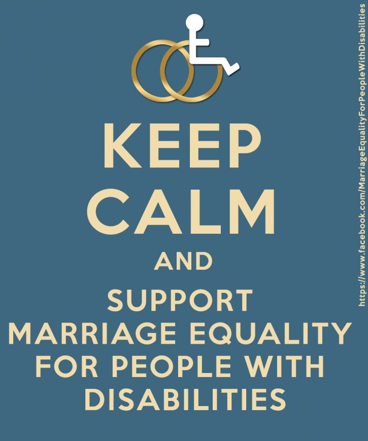  a dark blue green background   and cream letters spell out deep call and support marriage equality for people with disabilities.