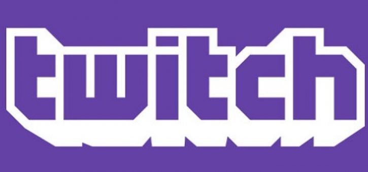A purple background with white block lettering that says Twitch